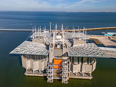 Aerial view of Lisbon Oceanario aquarium at Parque das Nacoes in Lisbon, Portugal