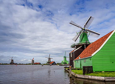 Windmills in Zaanse Schans, Zaandam, North Holland, The Netherlands, Europe