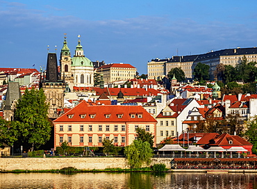 View over Vltava River towards Lesser Town, Prague, Bohemia Region, Czech Republic, Europe