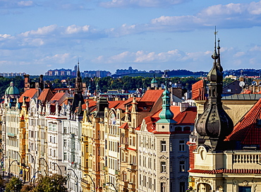 Architecture of the Nove Mesto (New Town), Masarykovo Street, elevated view, Prague, Bohemia Region, Czech Republic, Europe