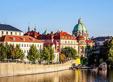 View over Vltava River towards Stare Mesto (Old Town), Prague, UNESCO World Heritage Site, Bohemia Region, Czech Republic, Europe