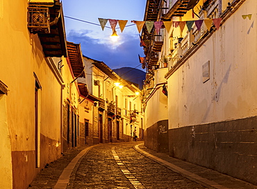 La Ronda Street at twilight, Old Town, Quito, Pichincha Province, Ecuador, South America