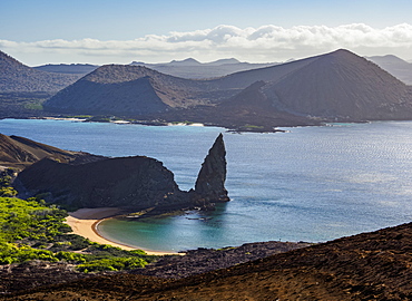 Pinnacle Rock, elevated view, Bartolome Island, Galapagos, UNESCO World Heritage Site, Ecuador, South America