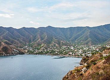 Taganga, elevated view, Magdalena Department, Caribbean, Colombia, South America