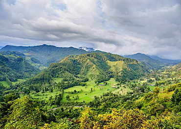 Landscape of Quindio River Valley at sunset, Salento, Quindio Department, Colombia, South America