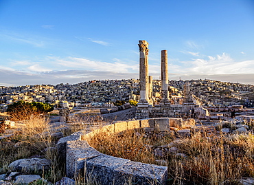 Temple of Hercules ruins at sunset, Amman Citadel, Amman Governorate, Jordan, Middle East