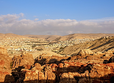 View over Petra towards Wadi Musa, Ma'an Governorate, Jordan, Middle East