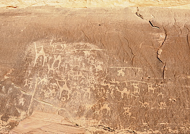 Petroglyphs at Wadi Rum, Aqaba Governorate, Jordan, Middle East