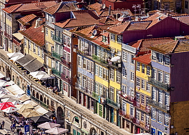 Colourful houses of Ribeira, elevated view, Porto, Portugal, Europe