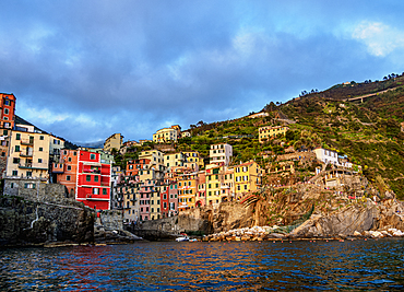 Riomaggiore Village at sunset, Cinque Terre, UNESCO World Heritage Site, Liguria, Italy, Europe