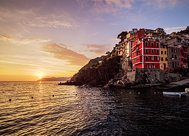 Riomaggiore Village at sunset, Cinque Terre, UNESCO World Heritage Site, Liguria, Italy, Europe