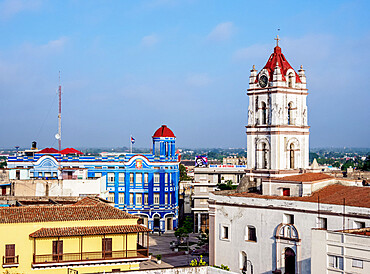 View towards Nuestra Senora De La Merced Church and Plaza de los Trabajadores, Camaguey, UNESCO World Heritage Site, Camaguey Province, Cuba, West Indies, Caribbean, Central America