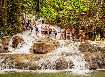 People climbing Dunn's River Falls, Ocho Rios, Saint Ann Parish, Jamaica, West Indies, Caribbean, Central America