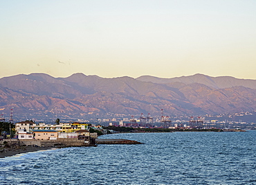 View over Cagway Bay towards Kingston and Blue Mountains at sunset, Portmore, Saint Catherine Parish, Jamaica, West Indies, Caribbean, Central America