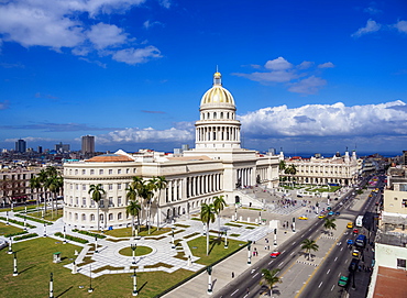 El Capitolio and Paseo del Prado, elevated view, Havana, La Habana Province, Cuba, West Indies, Central America