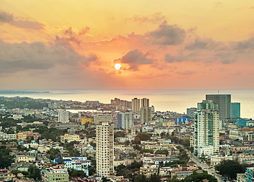 Vedado at sunset, elevated view, Havana, La Habana Province, Cuba, West Indies, Central America