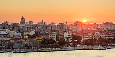 Habana Vieja at sunset, elevated view, Havana, La Habana Province, Cuba, West Indies, Central America