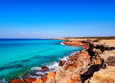 Rocky Coast of Cala Saona, Formentera, Balearic Islands, Spain, Mediterranean, Europe