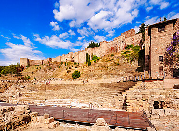 Roman theatre and The Alcazaba, Malaga, Andalusia, Spain, Europe