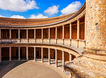 Courtyard of the Palace of Charles V, Alhambra, UNESCO World Heritage Site, Granada, Andalusia, Spain, Europe