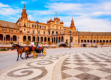 Horse Carriage at Plaza de Espana de Sevilla (Spain Square), Seville, Andalusia, Spain, Europe