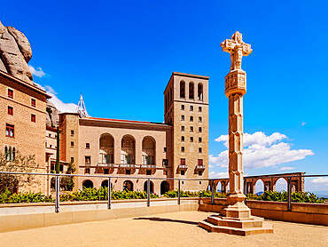 Santa Maria de Montserrat Abbey, Montserrat mountain range near Barcelona, Catalonia, Spain, Europe