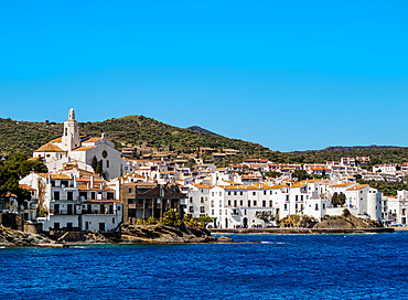 View towards the Santa Maria Church, Cadaques, Cap de Creus Peninsula, Catalonia, Spain, Europe