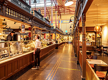 Ostermalms Saluhall, food market, interior, Stockholm, Stockholm County, Sweden, Scandinavia, Europe