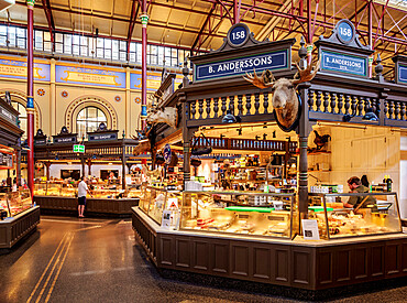 Ostermalms Saluhall, food market, interior, Stockholm, Stockholm County, Sweden, Scandinavia, Europe