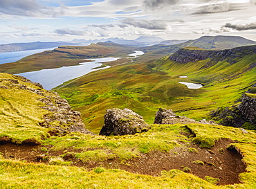 View from The Storr towards the Loch Leathan, Isle of Skye, Inner Hebrides, Scotland, United Kingdom, Europe