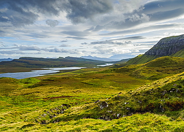 View from The Storr towards the Loch Leathan, Isle of Skye, Inner Hebrides, Scotland, United Kingdom, Europe