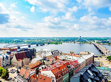 Old Town and Daugava River, elevated view, Riga, Latvia