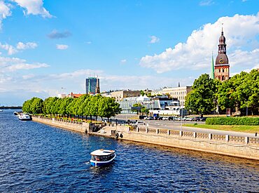 View over Daugava River towards the Cathedral of Saint Mary or Dome Cathedral, Riga, Latvia