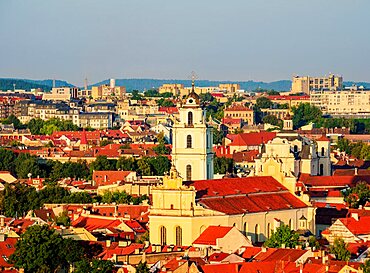 Church of St. Johns at sunrise, elevated view, Vilnius, Lithuania