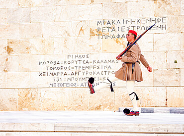 Changing of the Guard in front of the Monument to the Unknown Soldier, Syntagma Square, Athens, Attica, Greece, Europe