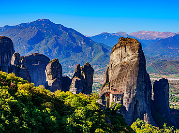 Monastery of Rousanou, elevated view, Meteora, UNESCO World Heritage Site, Thessaly, Greece, Europe