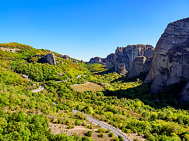 View towards the Monastery of Rousanou, Meteora, UNESCO World Heritage Site, Thessaly, Greece, Europe