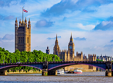 View over the River Thames towards the Palace of Westminster, London, England, United Kingdom