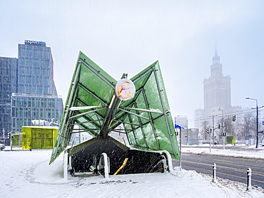 Swietokrzyska Metro Station Entrance, winter, Warsaw, Masovian Voivodeship, Poland, Europe