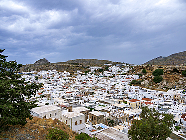 Lindos Village, elevated view, Rhodes Island, Dodecanese, Greek Islands, Greece, Europe