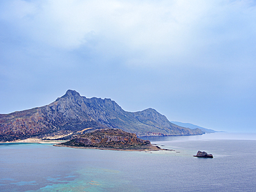 View towards the Balos Lagoon, Gramvousa Peninsula, Chania Region, Crete, Greek Islands, Greece, Europe