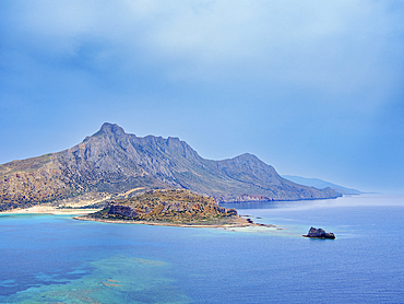 View towards the Balos Lagoon, Gramvousa Peninsula, Chania Region, Crete, Greek Islands, Greece, Europe