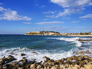 View towards the Venetian Fortezza Castle, City of Rethymno, Rethymno Region, Crete, Greek Islands, Greece, Europe