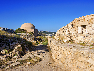 View towards the The Ibrahim Han Mosque, Venetian Fortezza Castle, City of Rethymno, Rethymno Region, Crete, Greek Islands, Greece, Europe