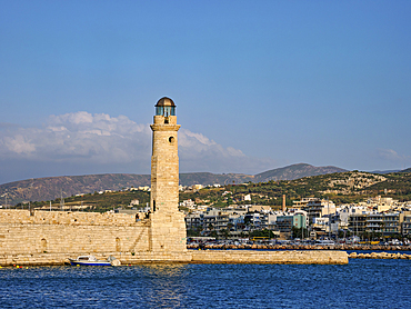 Lighthouse at the Old Venetian Port, City of Rethymno, Rethymno Region, Crete, Greek Islands, Greece, Europe