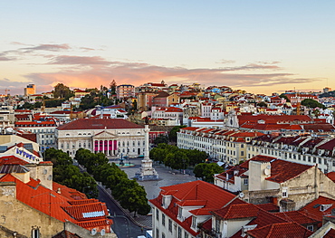 Elevated view of the Pedro IV Square, Lisbon, Portugal, Europe