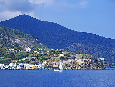 Sailboat off the coast of Nisyros Island, Dodecanese, Greek Islands, Greece, Europe