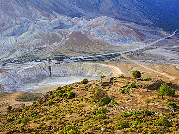 Stefanos Volcano Crater, elevated view, Nisyros Island, Dodecanese, Greek Islands, Greece, Europe