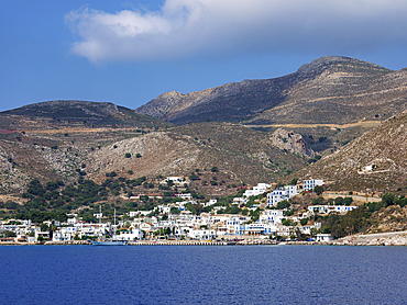 View towards Livadia Village, Tilos Island, Dodecanese, Greek Islands, Greece, Europe