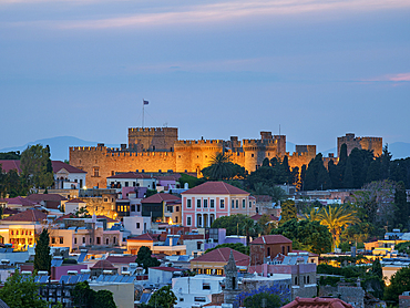 Palace of the Grand Master of the Knights of Rhodes at dusk, UNESCO World Heritage Site, Medieval Old Town, Rhodes City, Rhodes Island, Dodecanese, Greek Islands, Greece, Europe